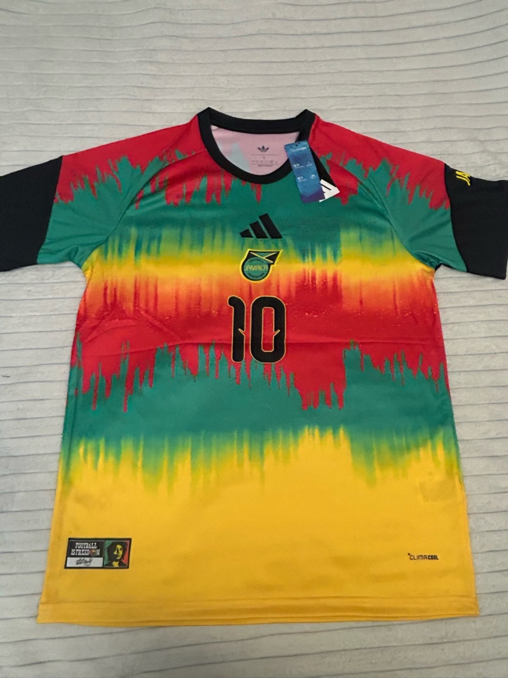 adidas Multicolor Jamaica #10 Soccer Jersey - Red Green Yellow Black
